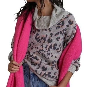 Anthropologie Emmy Cowl Neck wool blend leopard print tunic sweater